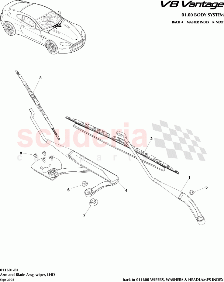 Wiper Arm and Blade Assembly (LHD) of Aston Martin Aston Martin V8 Vantage (upto 2016)