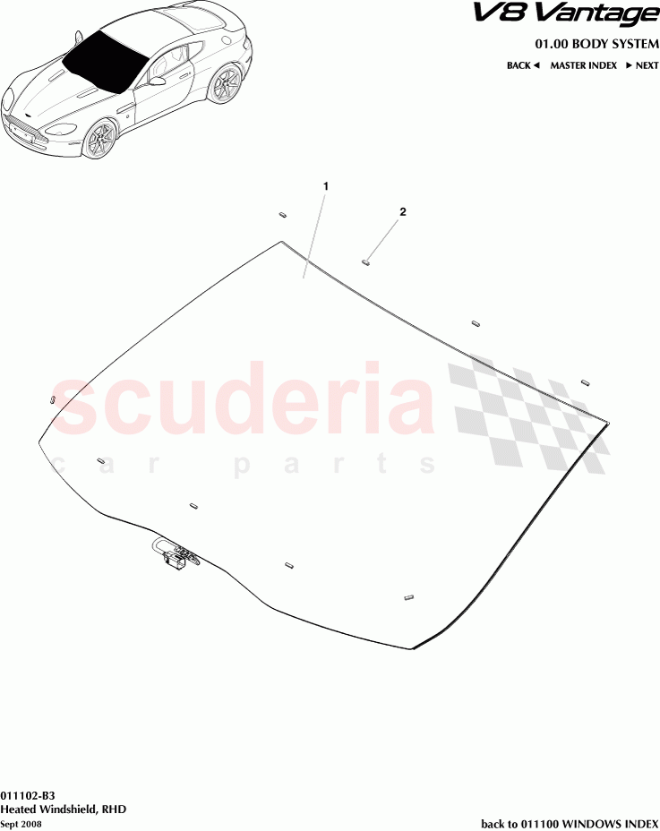 Heated Windshield (RHD) of Aston Martin Aston Martin V8 Vantage (upto 2016)