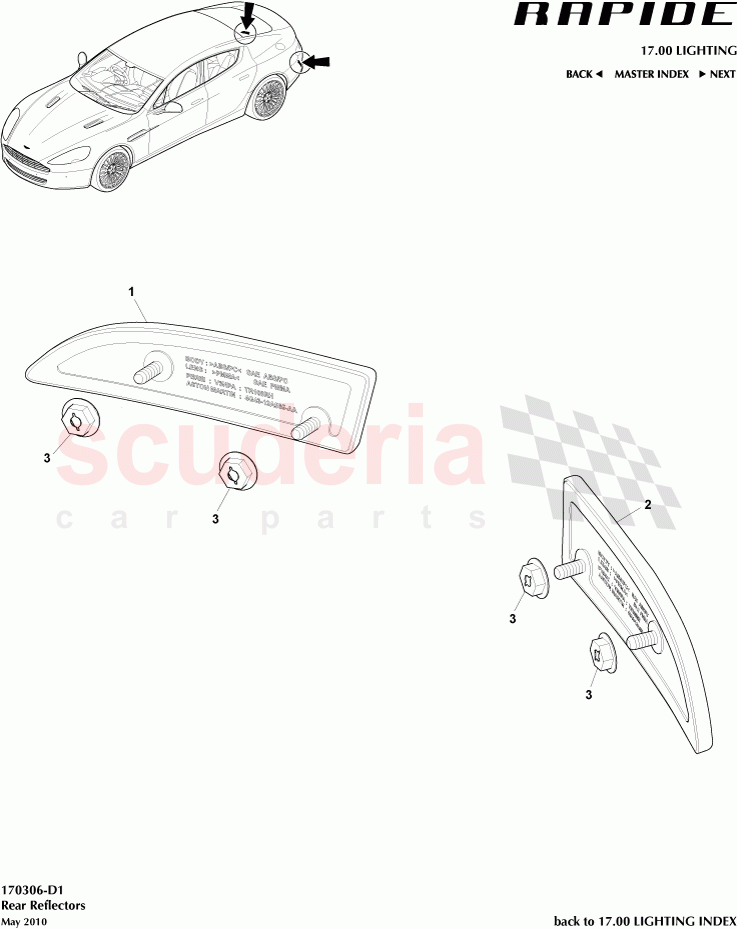 Rear Reflectors of Aston Martin Aston Martin Rapide