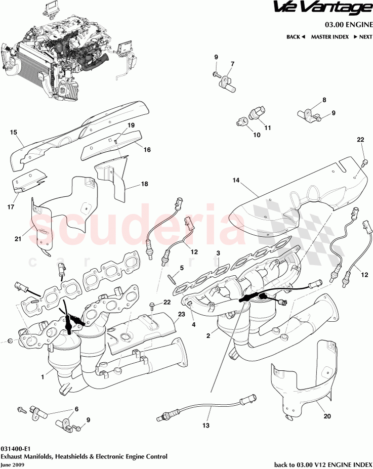 Exhaust Manifolds, Heatshields and Electronic Engine Control of Aston Martin Aston Martin V12 Vantage (upto 2016)