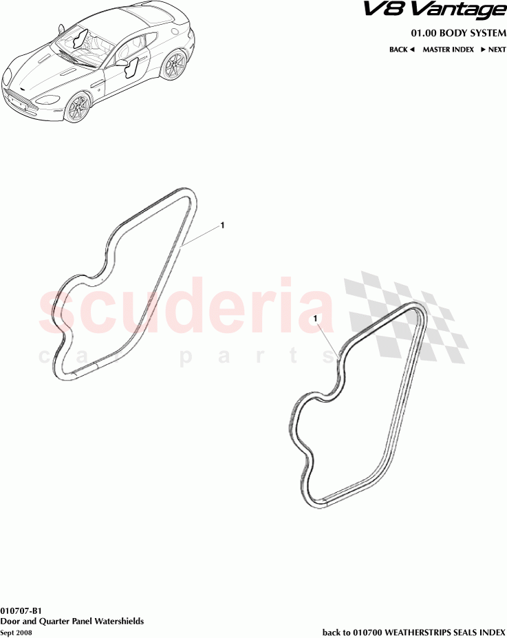 Door and Quarter Panel Watershields of Aston Martin Aston Martin V8 Vantage (upto 2016)