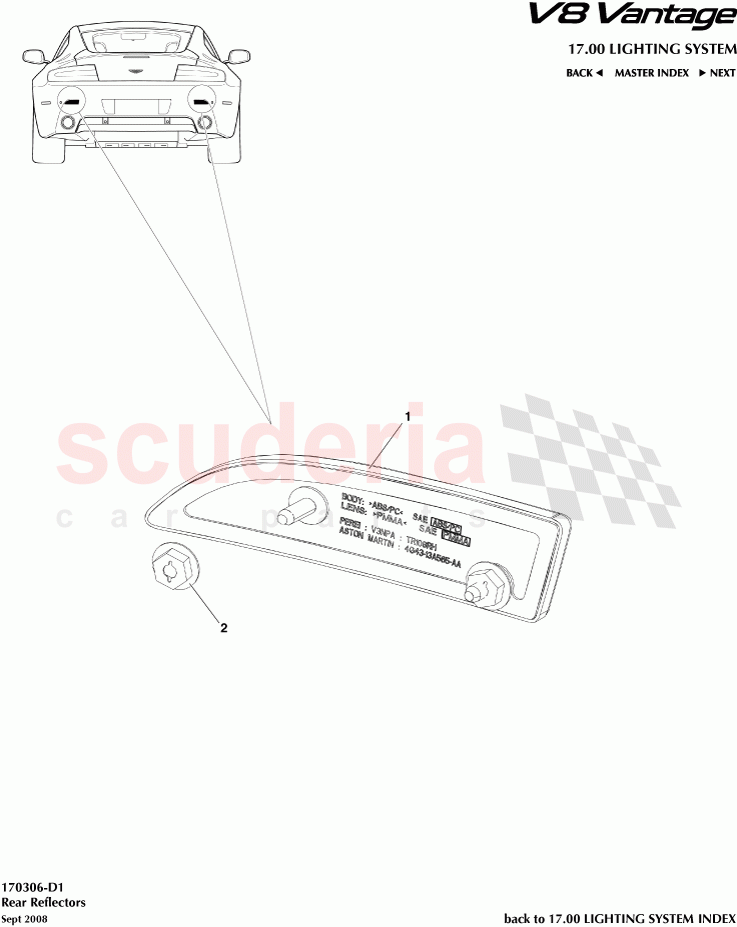 Rear Reflectors of Aston Martin Aston Martin V8 Vantage (upto 2016)