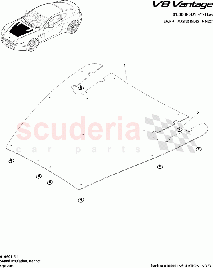 Sound Insulation, Bonnet of Aston Martin Aston Martin V8 Vantage (upto 2016)