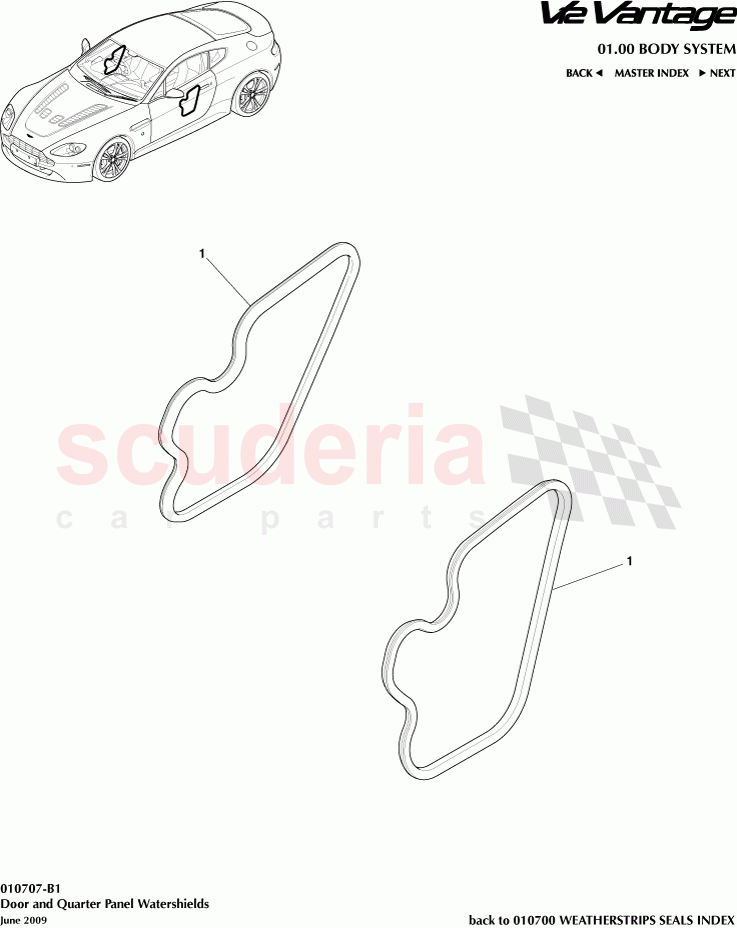 Door and Quarter Panel Watershields of Aston Martin Aston Martin V12 Vantage (upto 2016)
