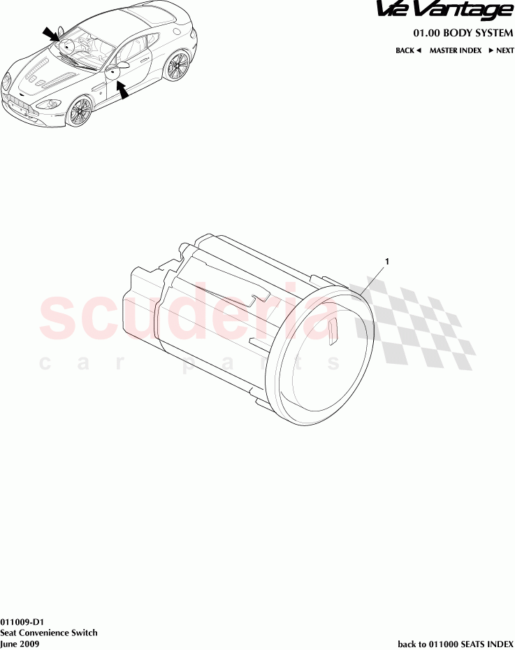 Seat Convenience Switch of Aston Martin Aston Martin V12 Vantage (upto 2016)