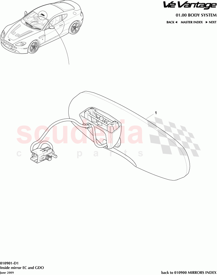 Inside mirror EC and GDO of Aston Martin Aston Martin V12 Vantage (upto 2016)