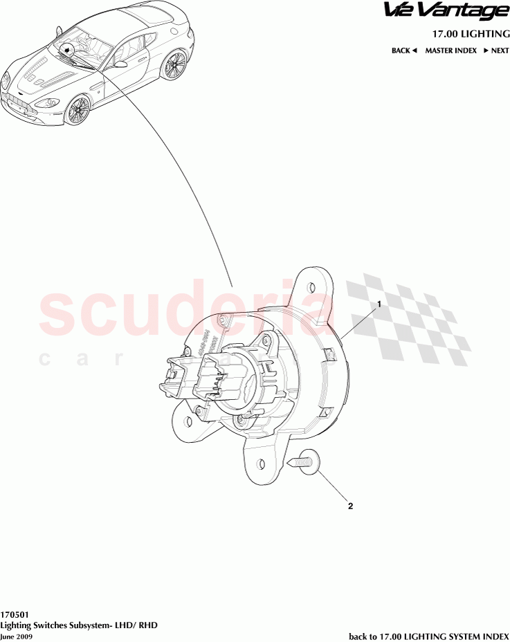 Lighting Switches Subsystem - LHD / RHD of Aston Martin Aston Martin V12 Vantage (upto 2016)