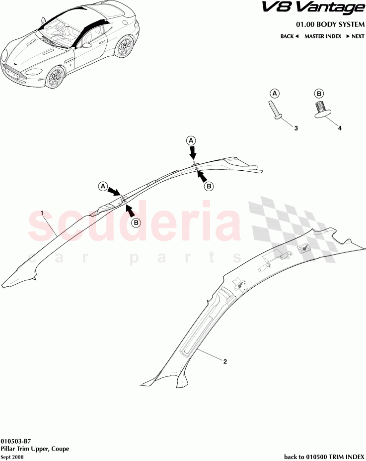 Pillar Trim Upper (Coupe) of Aston Martin Aston Martin V8 Vantage (upto 2016)