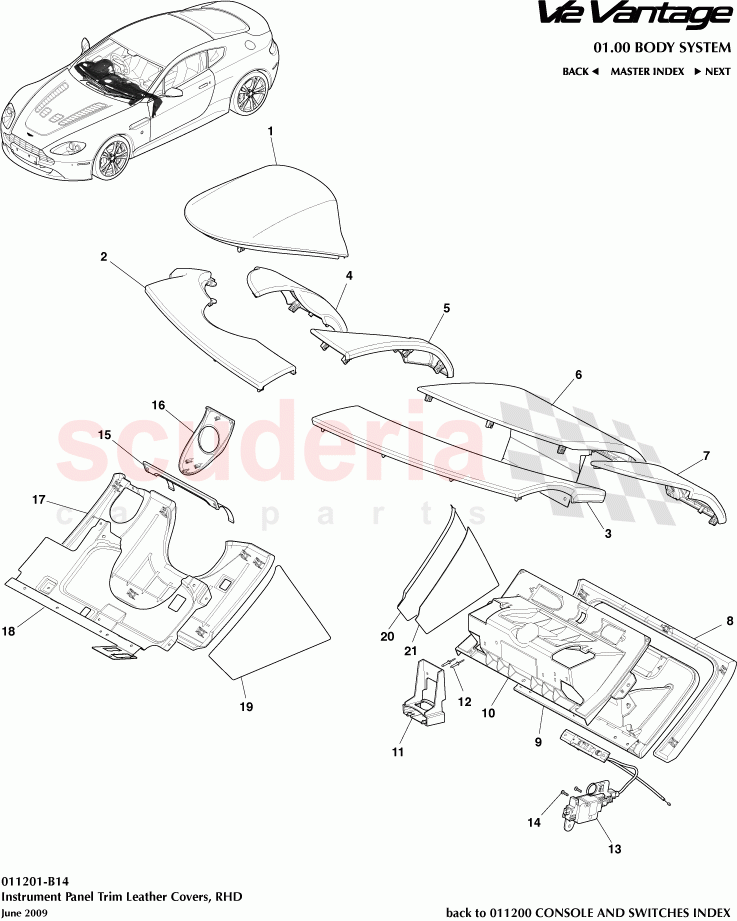 Instrument Panel Trim Leather Covers (RHD) of Aston Martin Aston Martin V12 Vantage (upto 2016)
