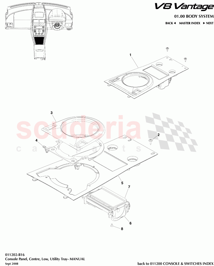 Console Panel, Centre, Low, Utility Tray (Manual) of Aston Martin Aston Martin V8 Vantage (upto 2016)