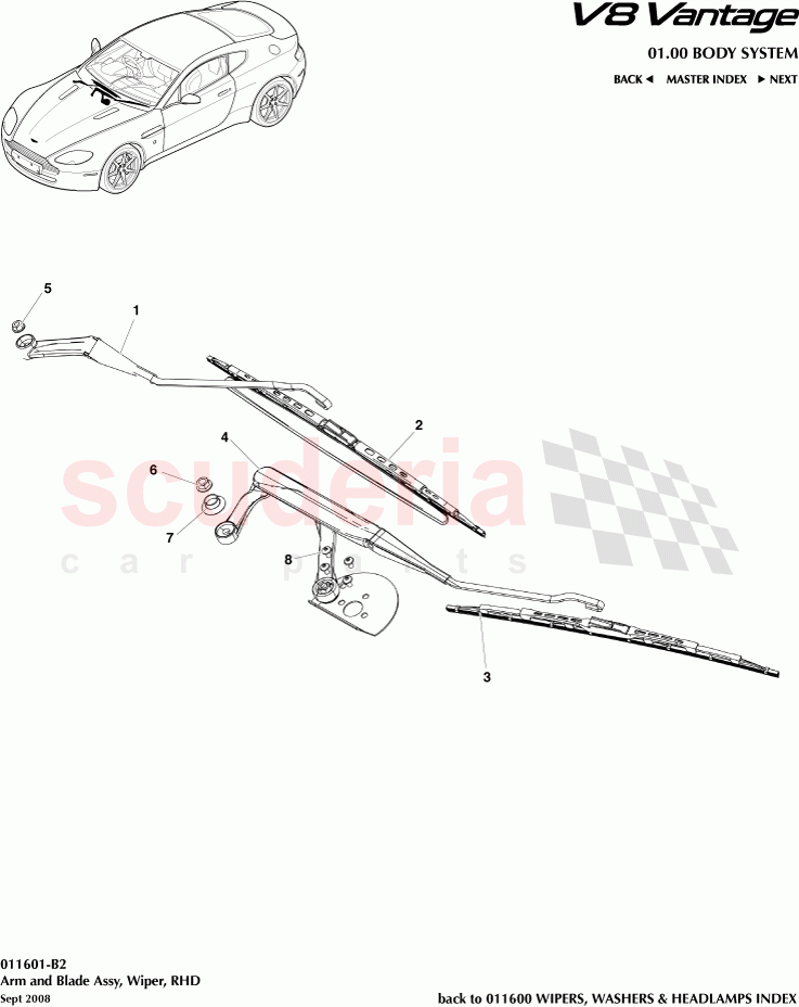 Wiper Arm and Blade Assembly (RHD) of Aston Martin Aston Martin V8 Vantage (upto 2016)