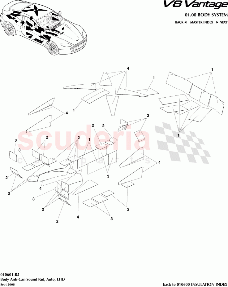 Body Anti-Can Sound Pads (Auto) (LHD) of Aston Martin Aston Martin V8 Vantage (upto 2016)