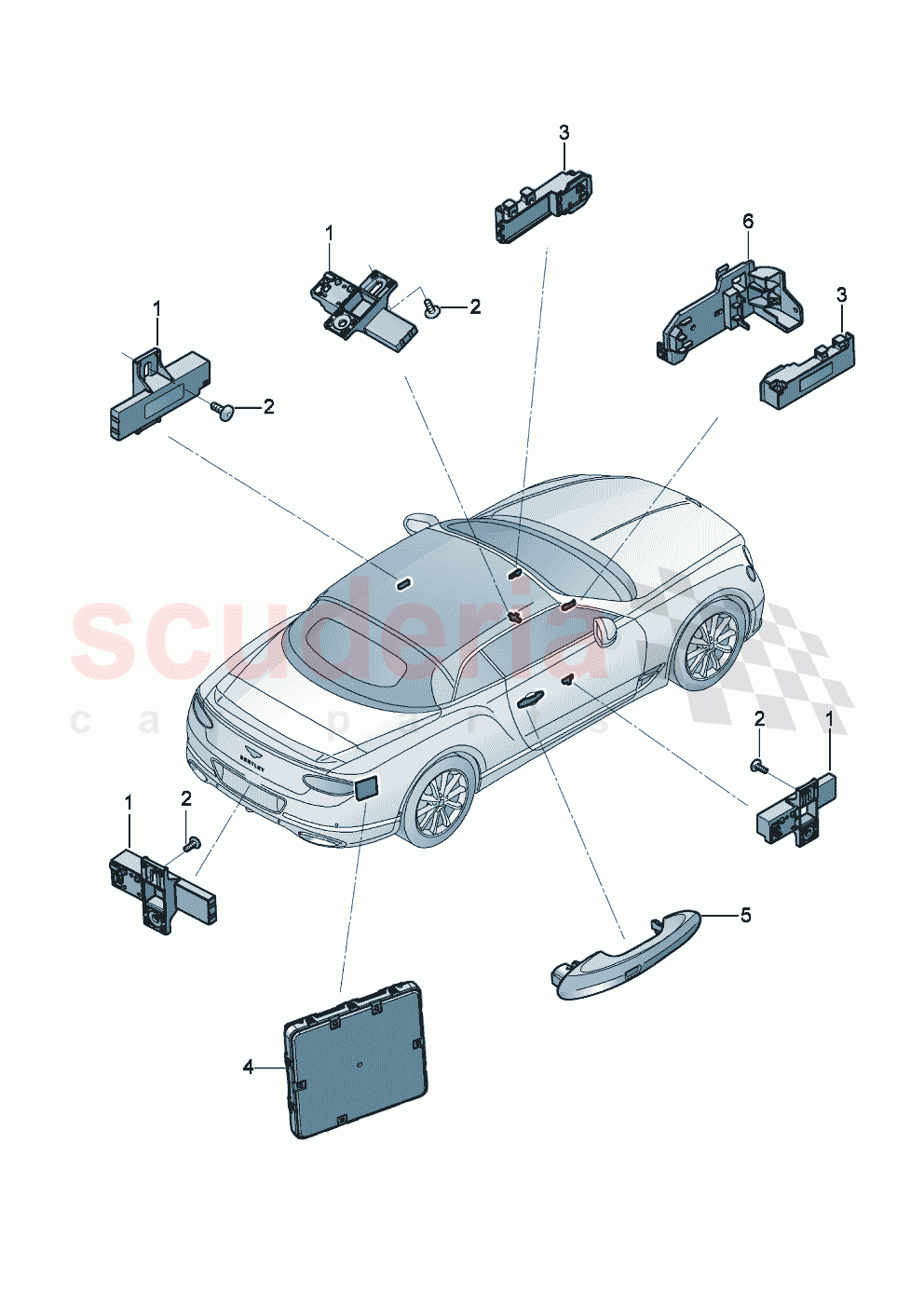Aerial for access and start authorisation (KESSY) of Bentley Bentley New Continental Convertible (2019-2024)