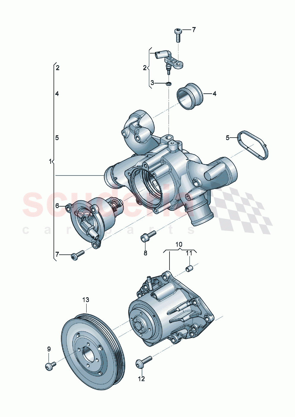 Coolant pump with glued in sealing ring Coolant regulator housing with thermostat of Bentley Bentley New Continental Convertible (2019-2024)