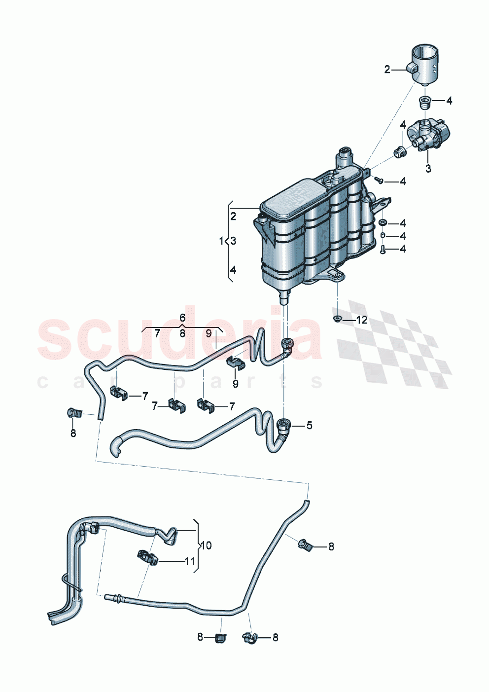 Active charcoal filter with diagnosis pump for fuel delivery system ventilation for fuel tank of Bentley Bentley New Continental Convertible (2019-2024)
