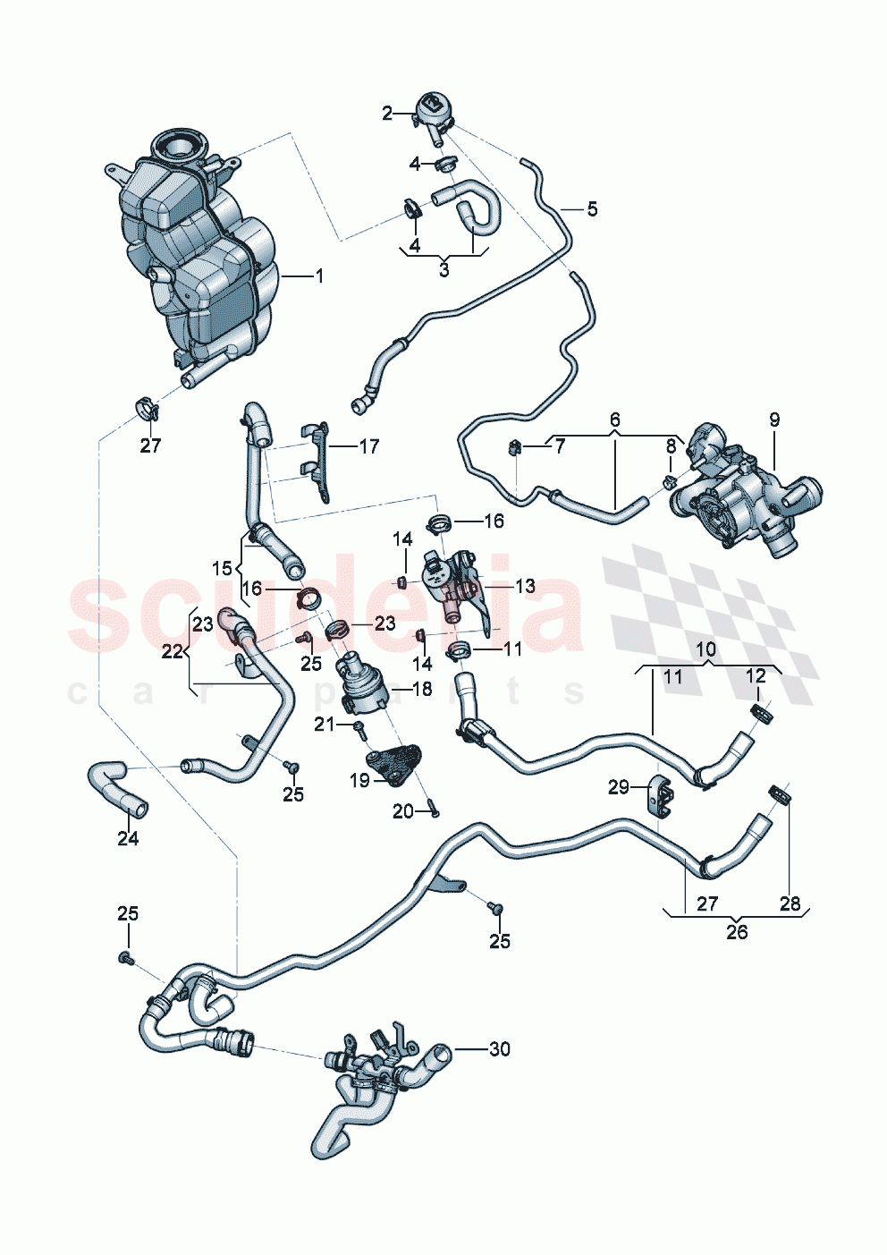 Coolant hoses and pipes Engine bay of Bentley Bentley New Continental GT (2019-2024)
