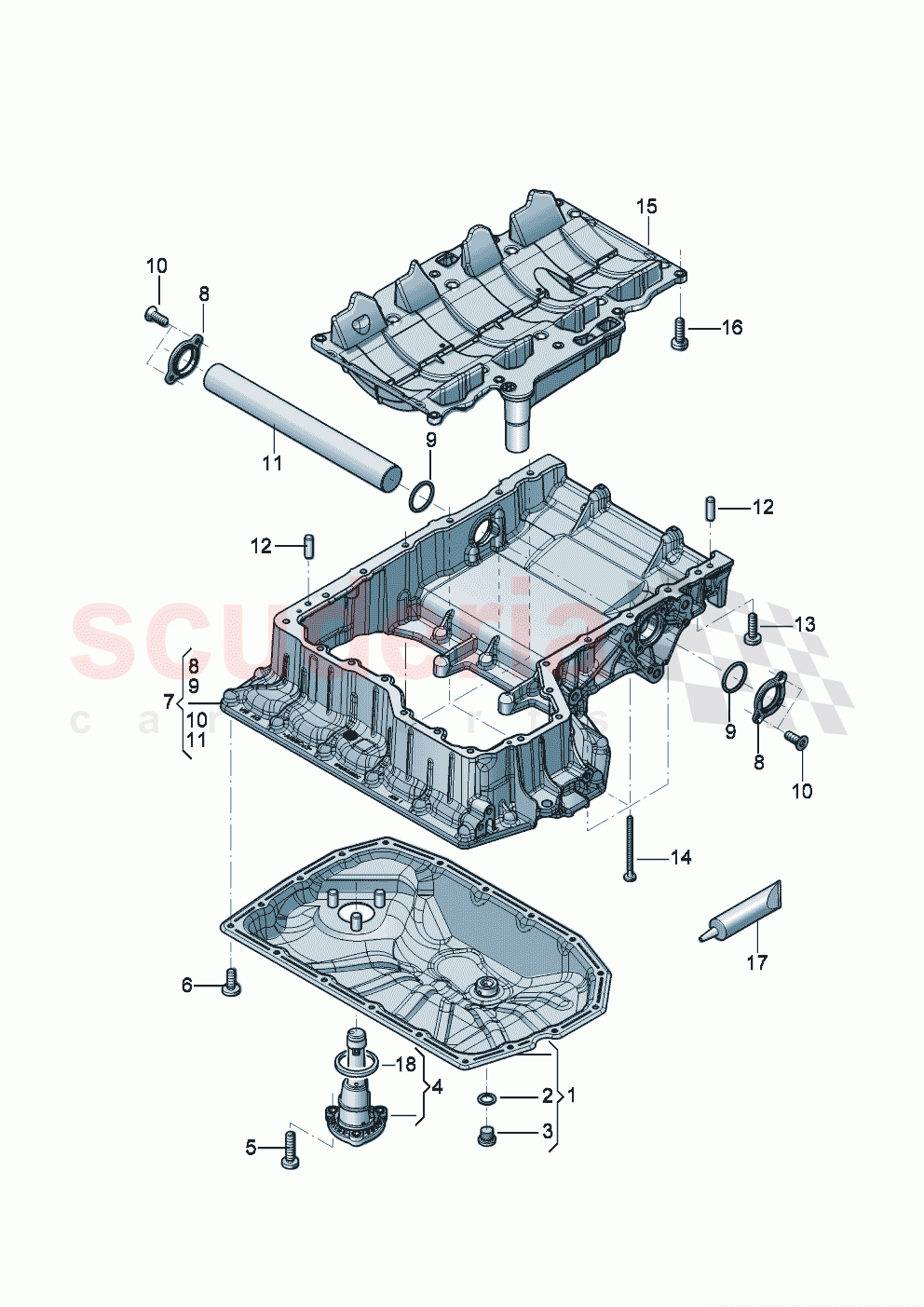 Engine oil sump upper part oil sump - lower part with opening for oil level sensor oil level sensor of Bentley Bentley New Continental GT (2019-2024)