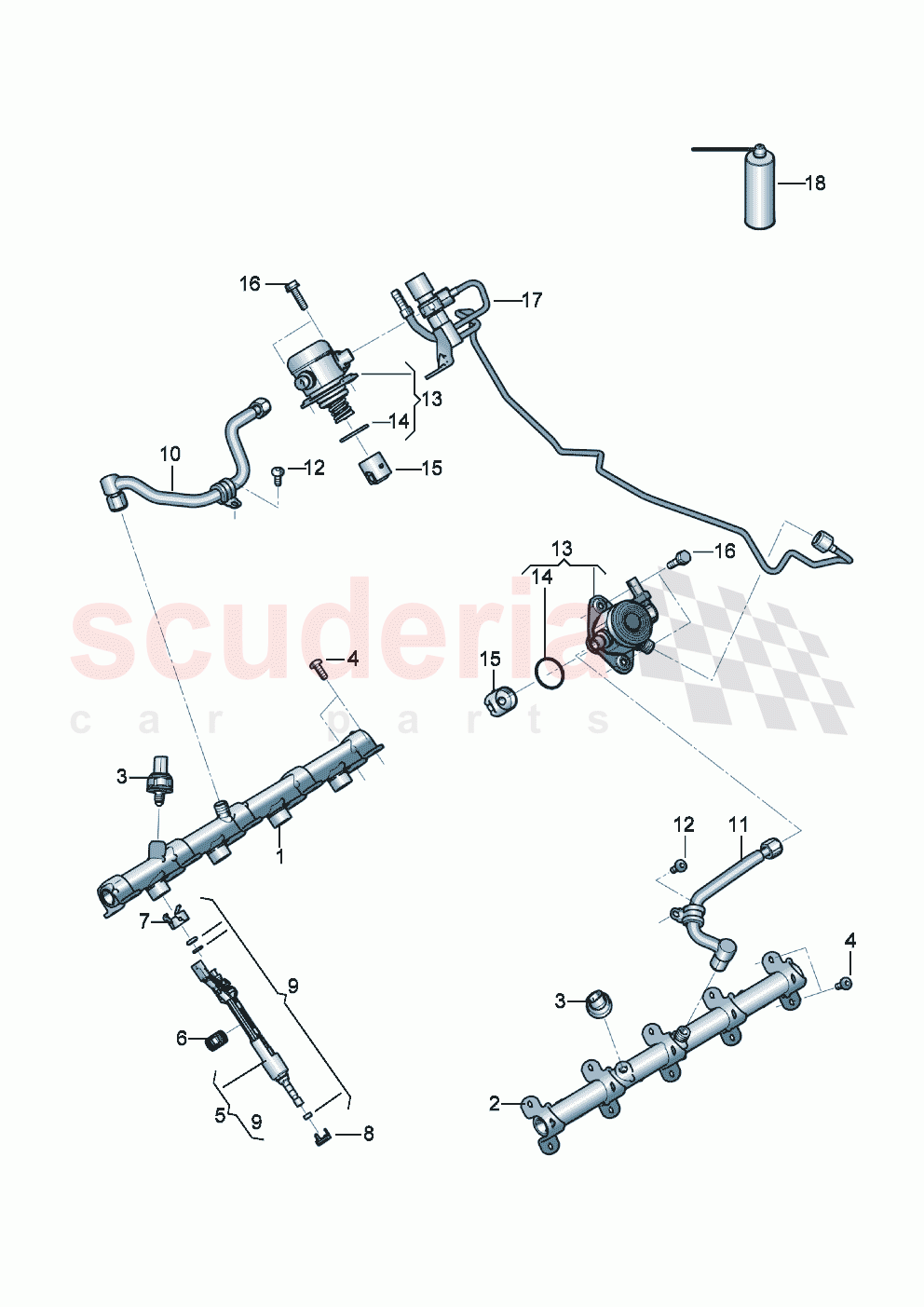 Fuel pump Fuel line Fuel rail Injection valve of Bentley Bentley New Continental GT (2019-2024)
