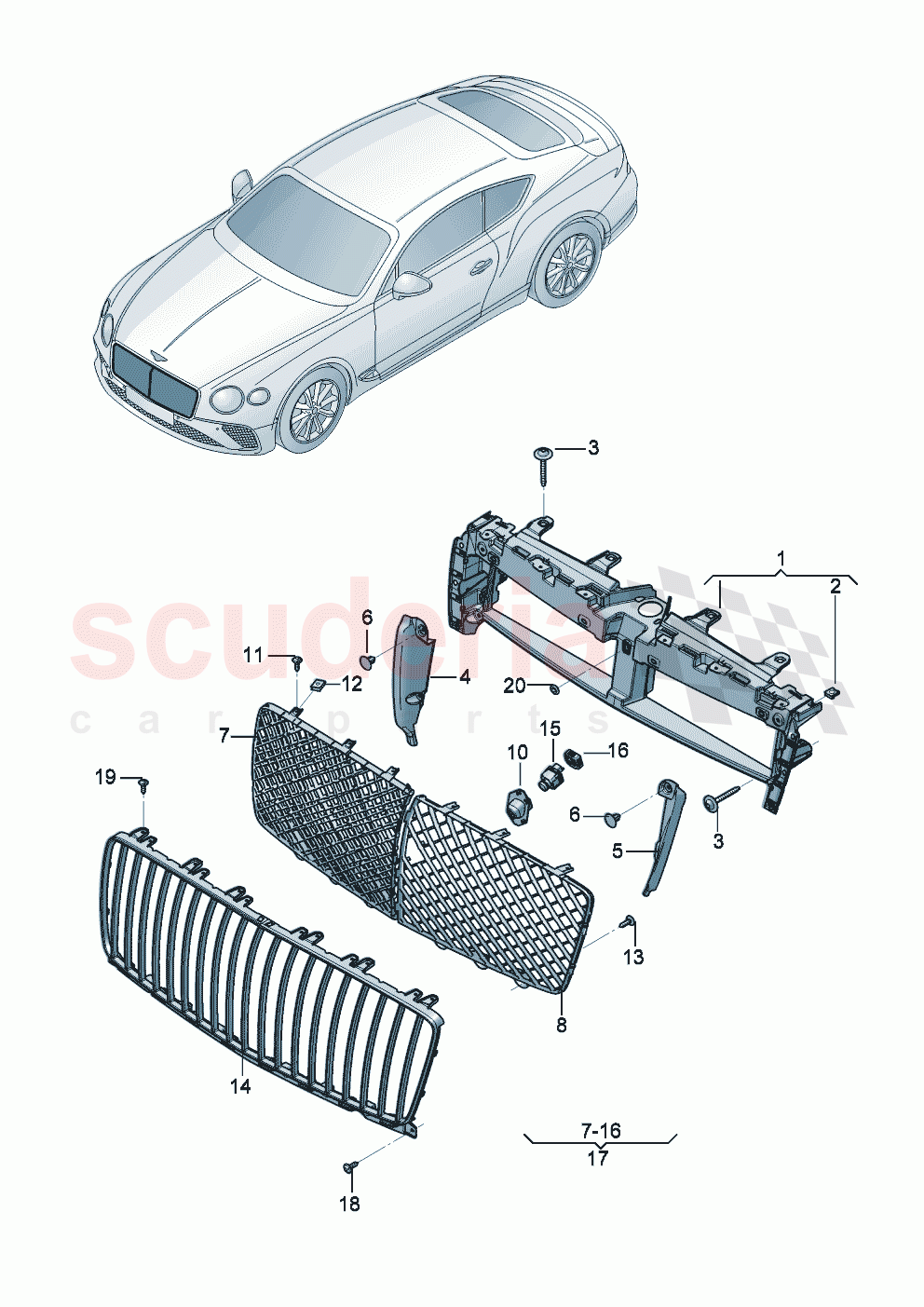 Radiator grille D - MJ 2024>> of Bentley Bentley New Continental GT (2019-2024)
