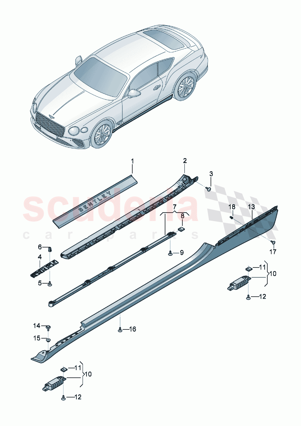 Trim for side section- sill F 3S-K-071 416>> F ZG-K-071 416>> D >> - MJ 2020 of Bentley Bentley New Continental GT (2019-2024)