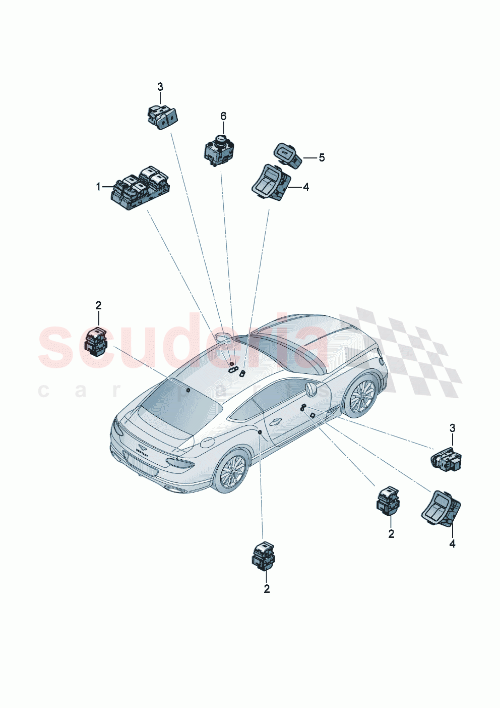 Switch in door trim of Bentley Bentley New Continental GT (2019-2024)