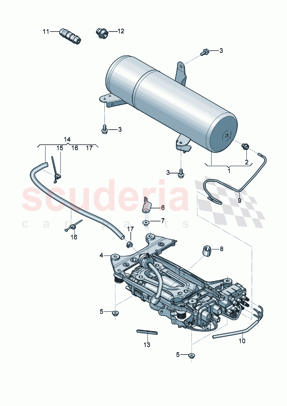 Air supply unit Pressure accumulator Air line connecting parts for self- levelling F 3S-K-072 267>> F ZG-K-072 267>> of Bentley Bentley New Continental GT (2019-2024)