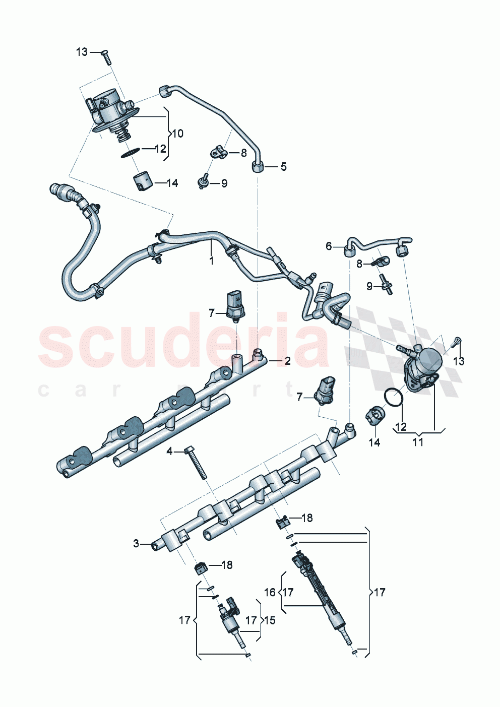 Fuel pump Fuel line Fuel rail Injection valve of Bentley Bentley New Flying Spur (2020-2024)