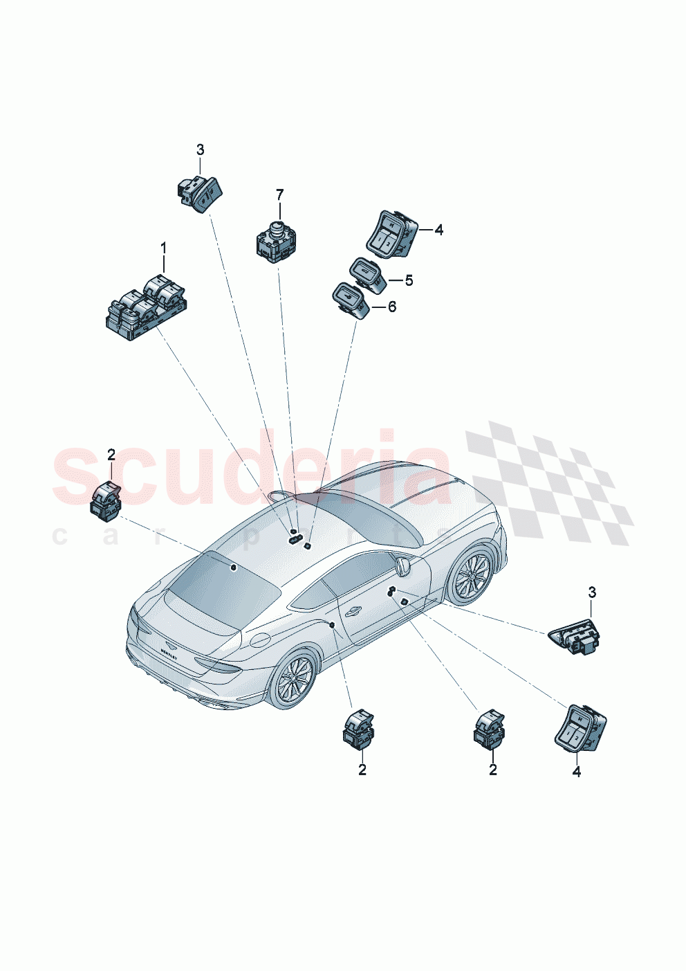 Switch in door trim of Bentley Bentley New Continental GT (2025-2026)