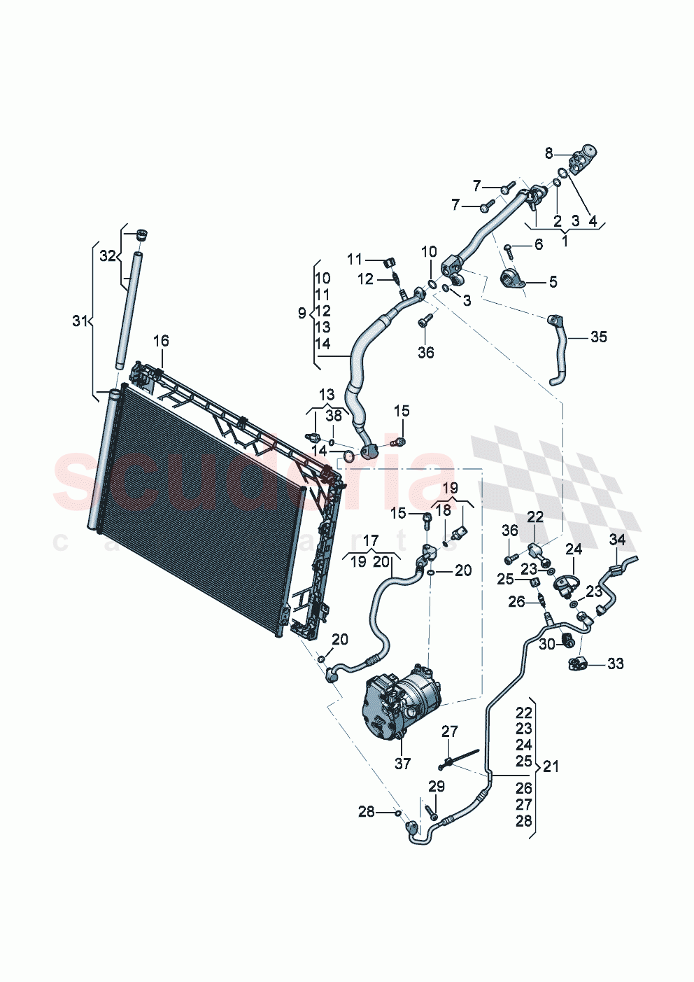 A/C condenser with dryer refrigerant circuit Engine bay of Bentley Bentley New Flying Spur (2025-2026)