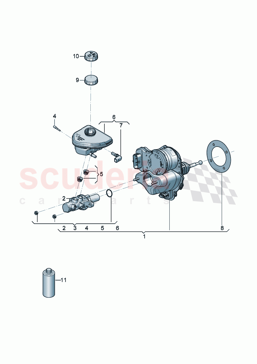 Tandem brake master cylinder with brake fluid reservoir Brake servo (electromechanical) of Bentley Bentley New Flying Spur (2025-2026)