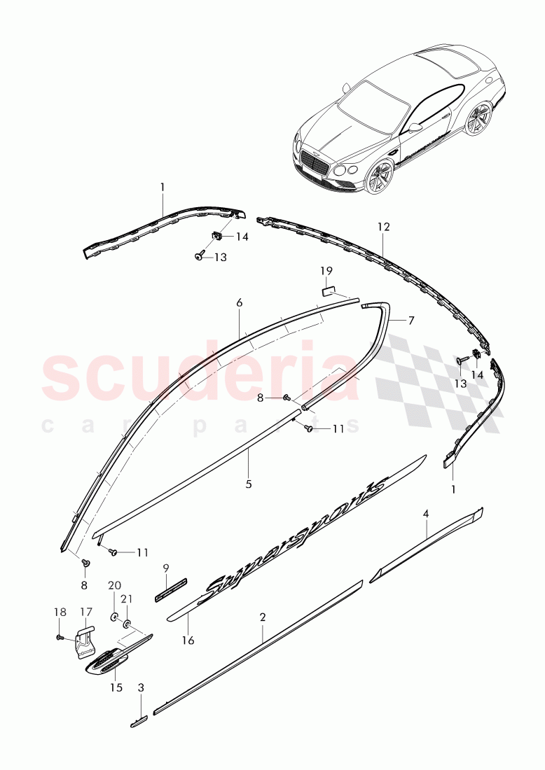 trim for door window frame, trim strip for fender and door of Bentley Bentley Continental Supersports (2017+)