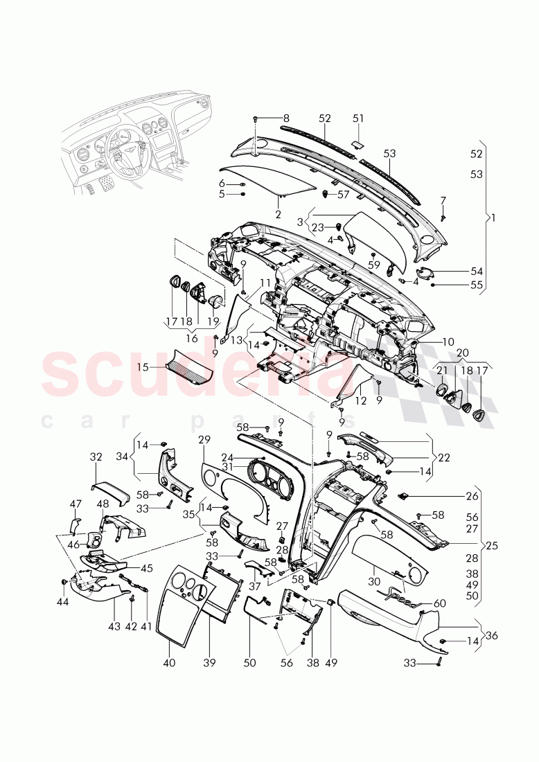 cover and trim, for dashboard, dashboard installation parts, D - MJ 2015>> of Bentley Bentley Continental GT (2011-2018)