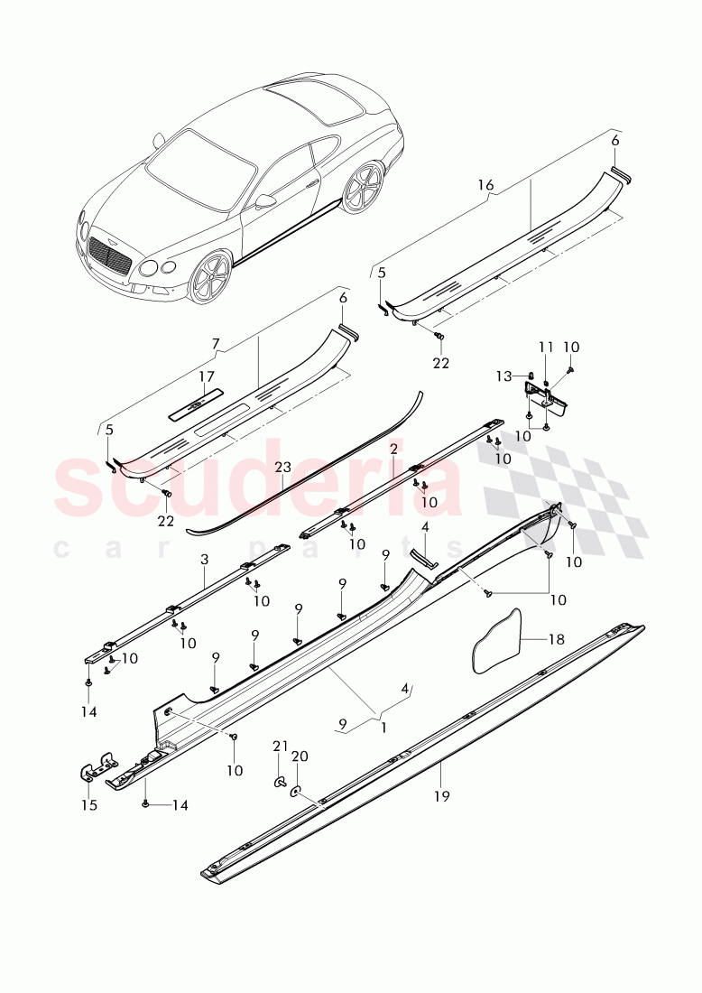 sill panel trim, scuff plate - sill panel, D - MJ 2017>> of Bentley Bentley Continental GT (2011-2018)