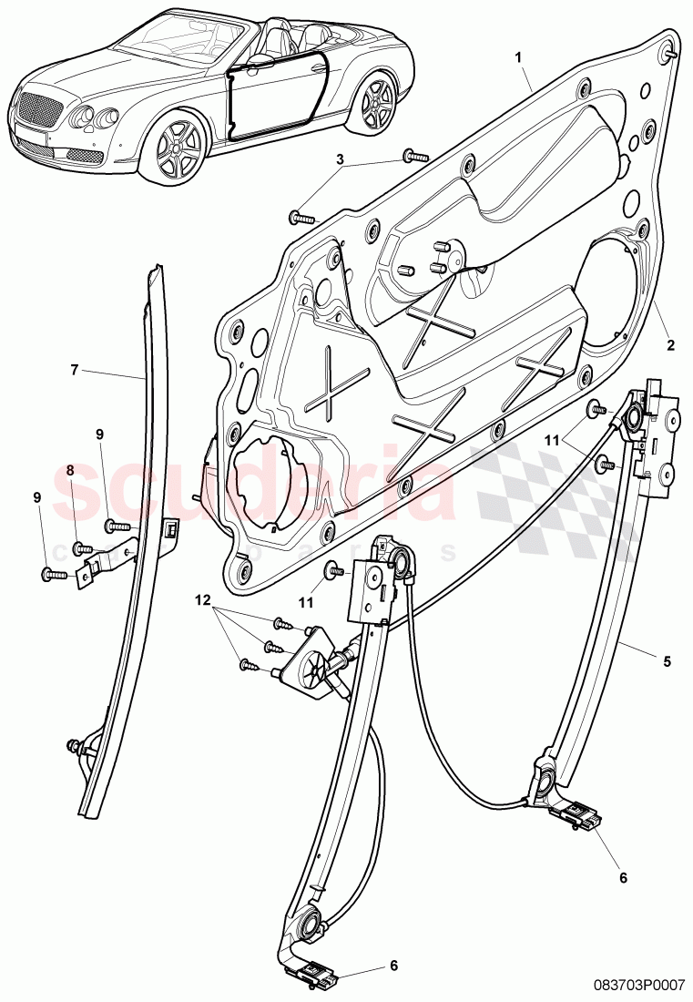 window lifter, guide channels, window slot seal for door of Bentley Bentley Continental Supersports (2009-2011)