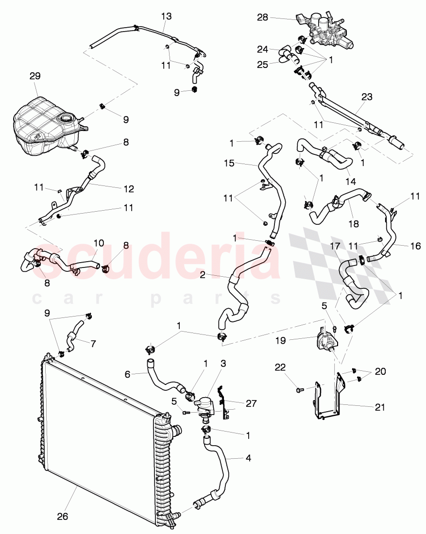 Coolant hoses and pipes, Engine bay, F 3W-6-039 273>> 3W-7-045 224 of Bentley Bentley Continental Flying Spur (2006-2012)