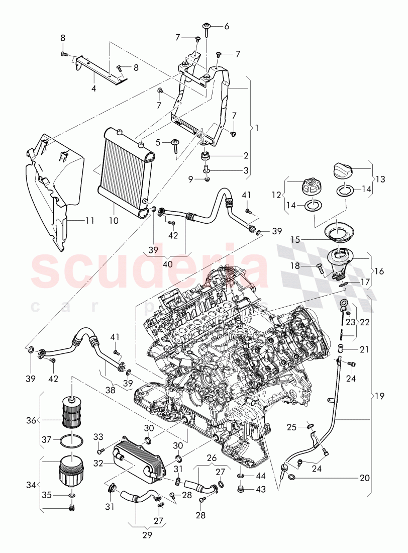 oil dipstick with tube, oil filter, oil cooler of Bentley Bentley Continental Flying Spur (2013+)