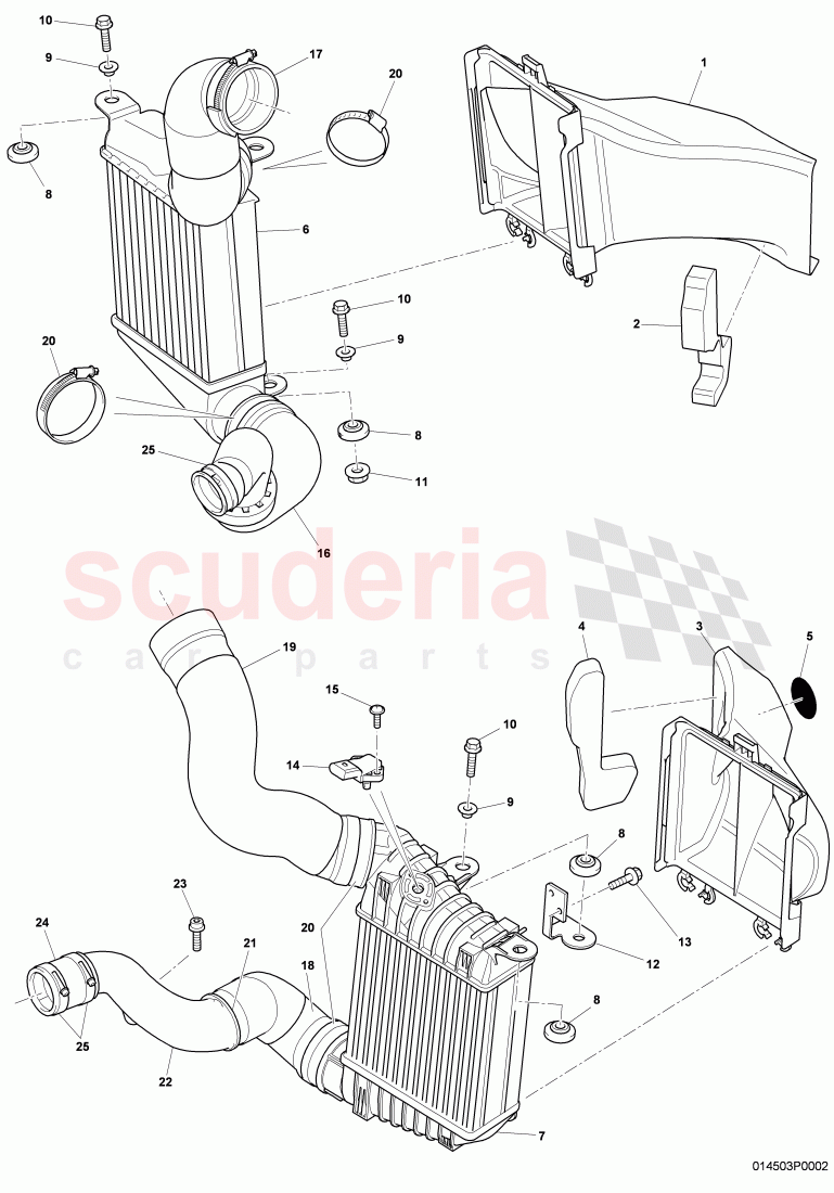 charge air cooler, air duct for charge, air cooler, D - MJ 2008>> of Bentley Bentley Continental GTC (2006-2010)