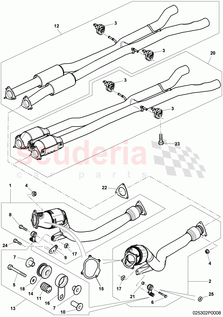 front catalyst, exhaust pipe with catalyst, exhaust pipe with exhaust muffler, front, D - MJ 2011>> of Bentley Bentley Continental Flying Spur (2006-2012)