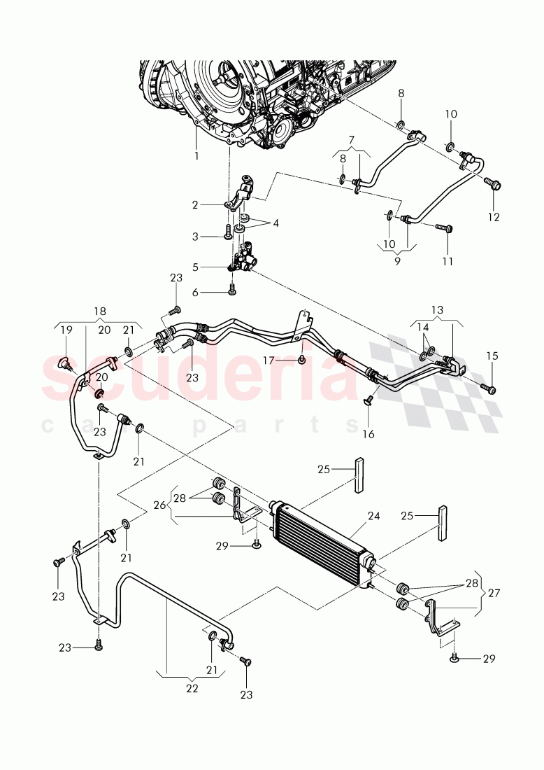 oil pressure line for gear oil cooling, Gear oil cooler, F 3W-F-044 096>>, F ZA-F-044 096>> of Bentley Bentley Continental GTC (2011+)