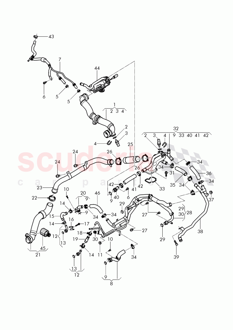 Coolant hoses and pipes, engine, F 3W-F-041 286>>, F ZA-F-041 286>> of Bentley Bentley Continental GTC (2011+)