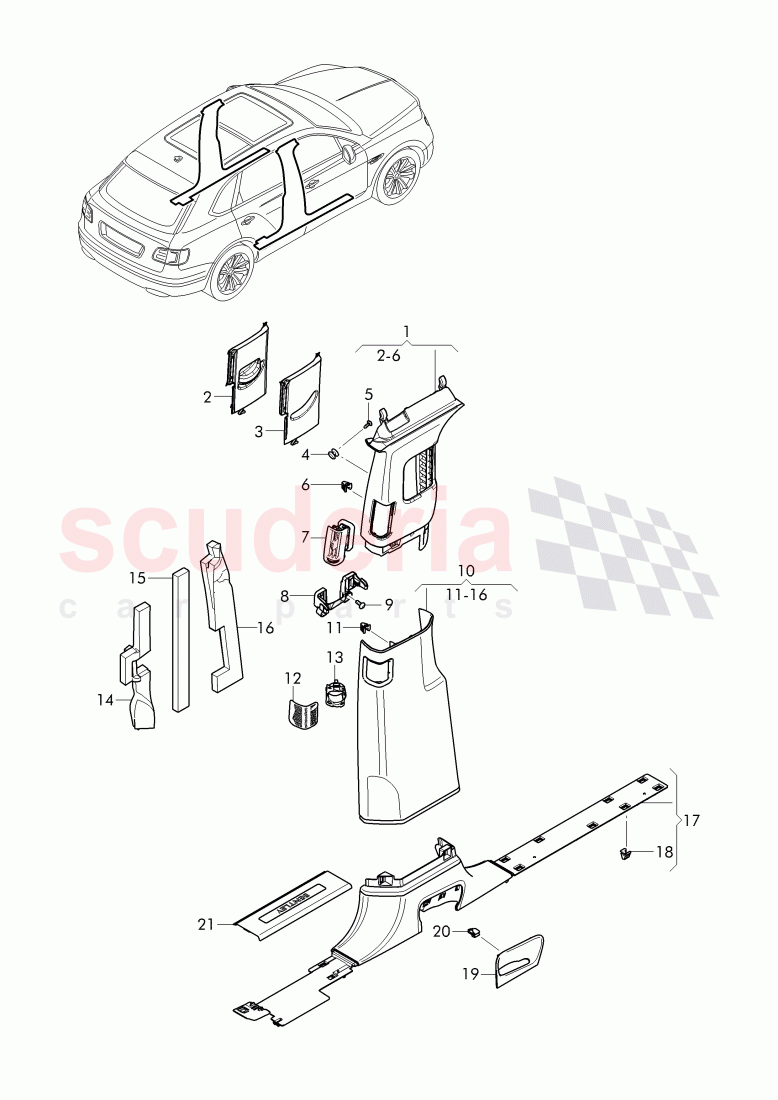 lining, pillar b of Bentley Bentley Bentayga (2015-2020)
