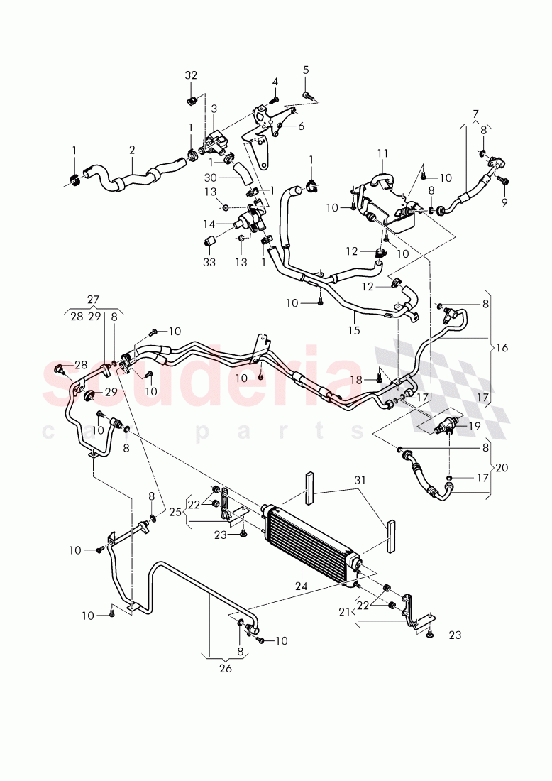 oil pressure line for gear oil cooling, Gear oil cooler, F >> 3W-F-044 095, F >> ZA-F-044 095 of Bentley Bentley Continental Flying Spur (2013+)