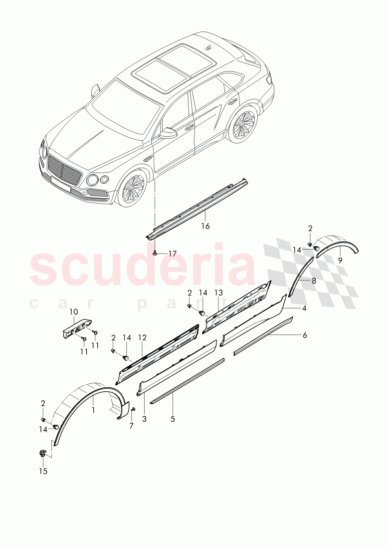 Door trim strip, trim for wheel arch, side member trim of Bentley Bentley Bentayga (2015-2020)