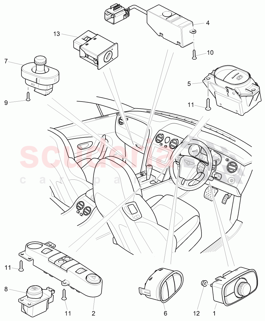 switches in dashboard, switches in console, F 3W-D-082 509>>, F ZA-D-082 509>>, D >> - MJ 2013 of Bentley Bentley Continental GT (2011-2018)
