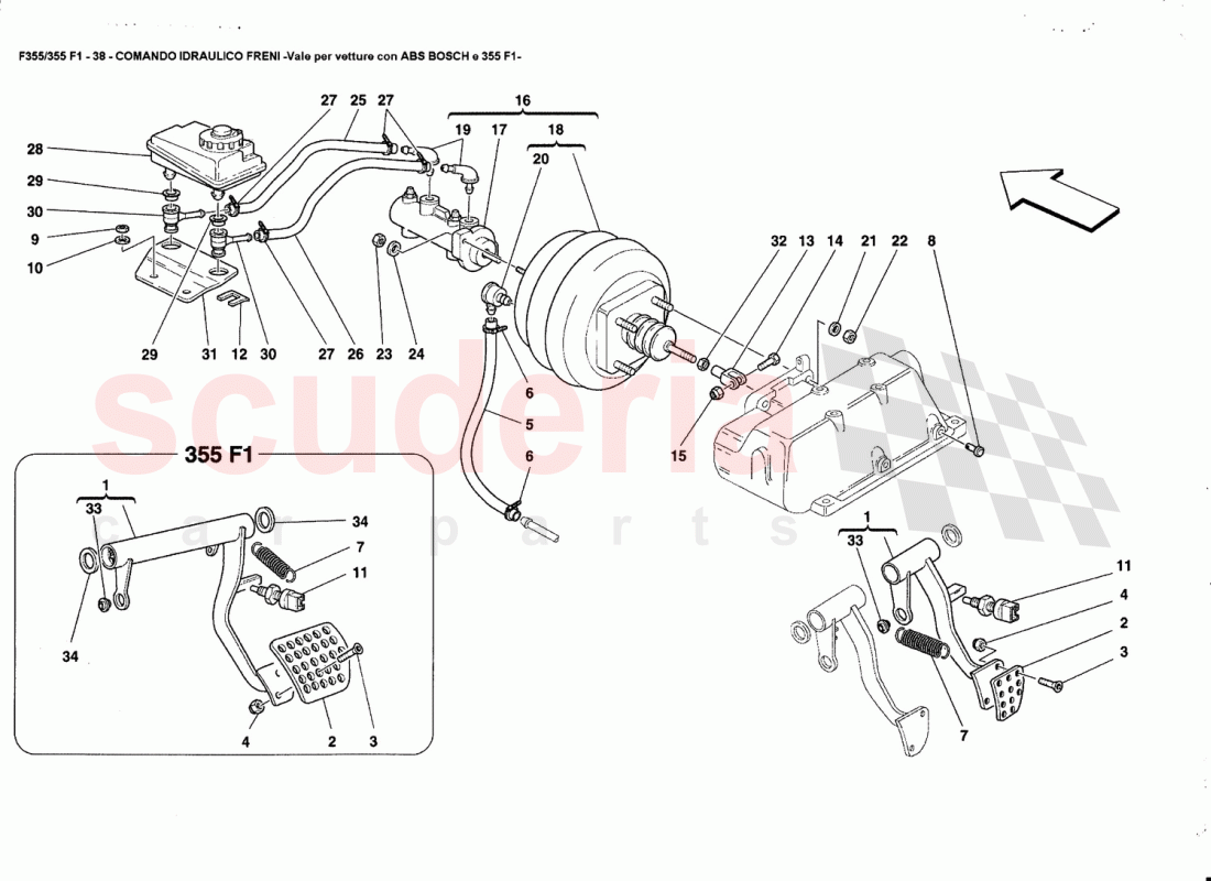 BRAKE HYDRAULIC SYSTEM -Valid for ABS BOSCH and 355F1 cars- of Ferrari Ferrari 355 (5.2 Motronic)