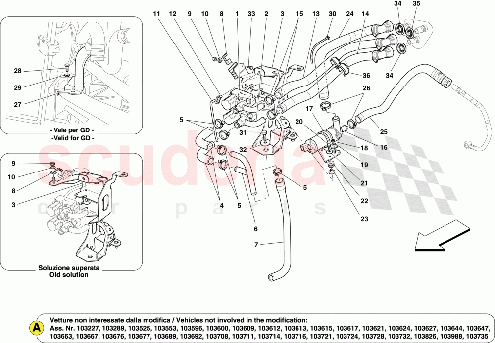 AC UNIT: COMPONENTS IN ENGINE COMPARTMENT of Ferrari Ferrari California (2012-2014)