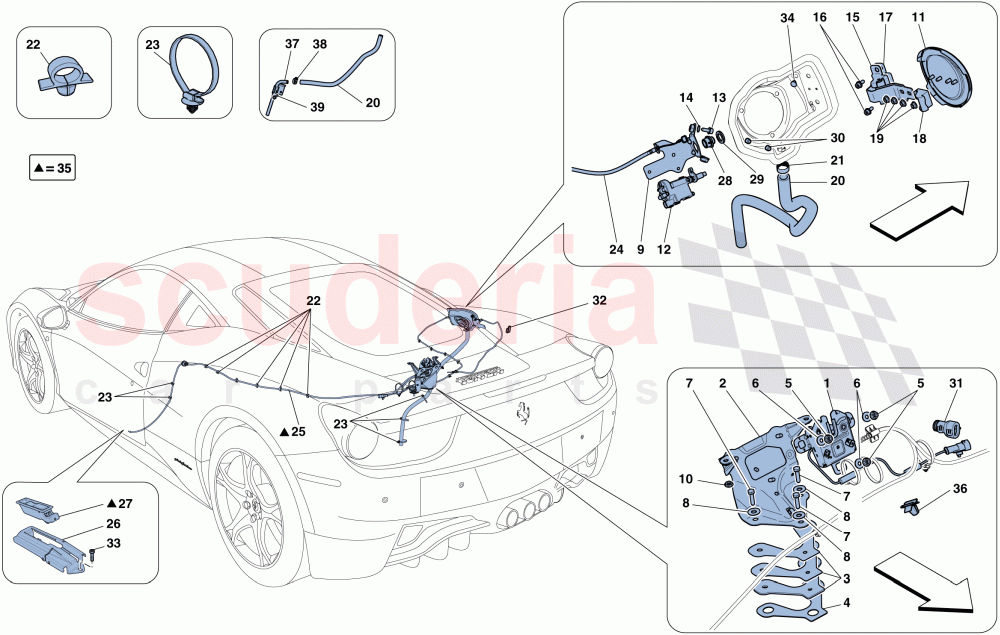 ENGINE COMPARTMENT LID AND FUEL FILLER FLAP OPENING MECHANISMS of Ferrari Ferrari 458 Italia