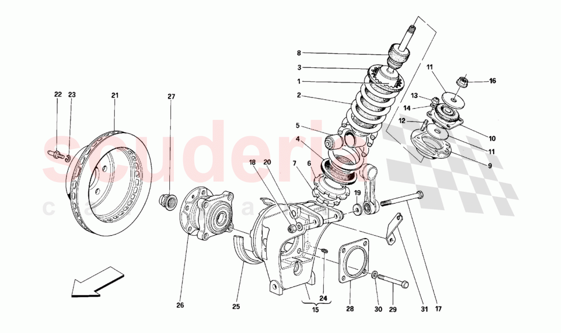 REAR SUSPENSION - SHOCK ABSORBER AND BRAKE DISC of Ferrari Ferrari 348 (2.7 Motronic)