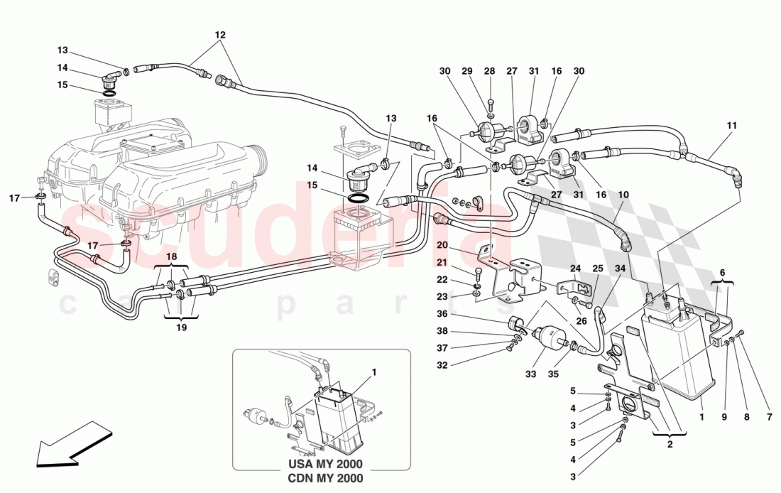 ANTIEVAPORATION DEVICE -Valid for USA MY 2000, USA MY 2001, CDN MY 2000 and CDN MY 2001- of Ferrari Ferrari 360 Spider