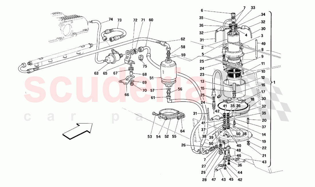 FUEL PUMP AND PIPES of Ferrari Ferrari 348 (2.7 Motronic)